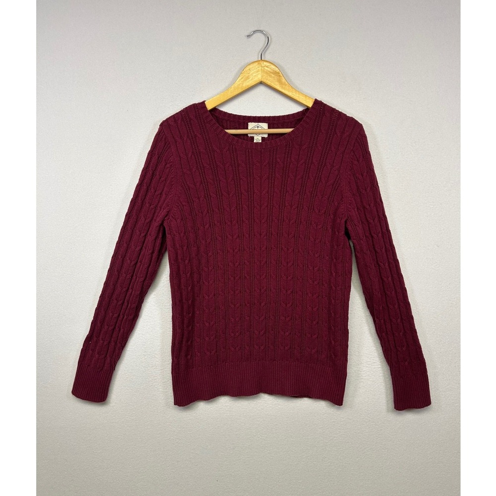 Classic Preppy St. Johns Bay Womens XL Burgundy Cable Knit Crew Neck Sweater